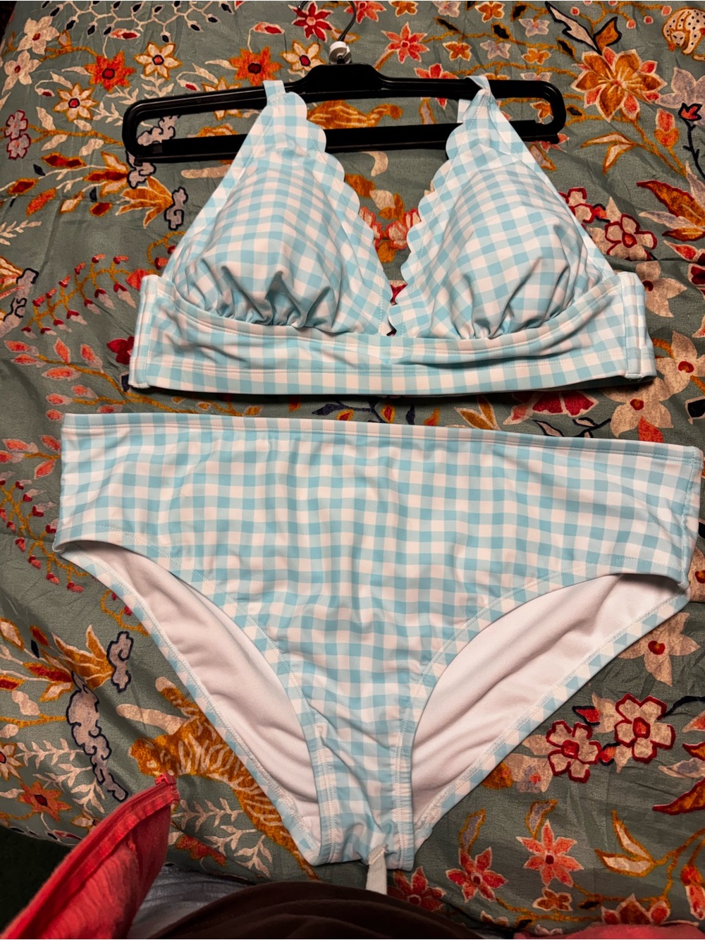 Stoney Clover Lane Light Blue & White Gingham Bikini Set. 1x adorable